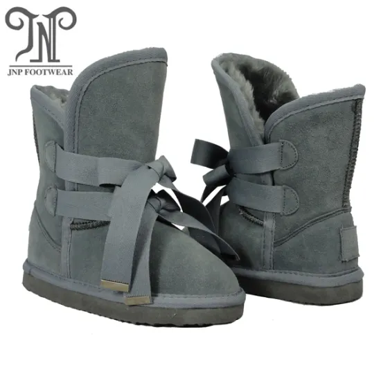 Boys Childrens Grey Fur Boots with Double Laces