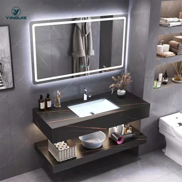 Marble Veined Solid Surface Bathroom Sink with Cabinet and Hand Wash Basin