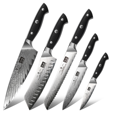 SHAN ZU 5-Piece Damascus Steel Kitchen Knife Set: High-Quality Japanese Style Cleavers, Boning, and Utility Knives for Meat Cutting and Cooking