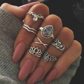 Vintage Knuckle Ring Set pour femmes filles Anneaux empilables Set fleurs creuses sculptées