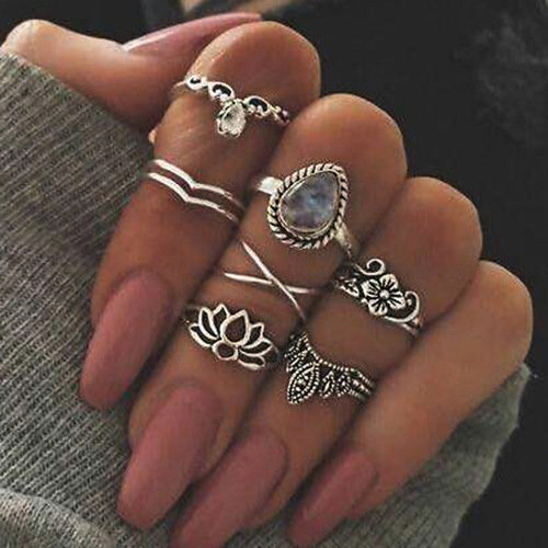 Vintage Knuckle Ring Set for Women Girls Stackable Rings Set Hollow Carved Flowers