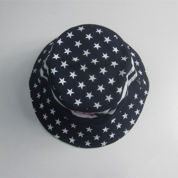 Dot Print Cotton Twill Bucket Hat With Rubber Patch
