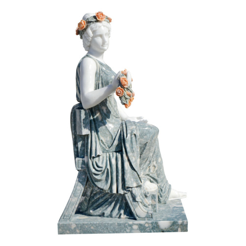 Marble Seated Goddess Statue with Floral Rose Decor
