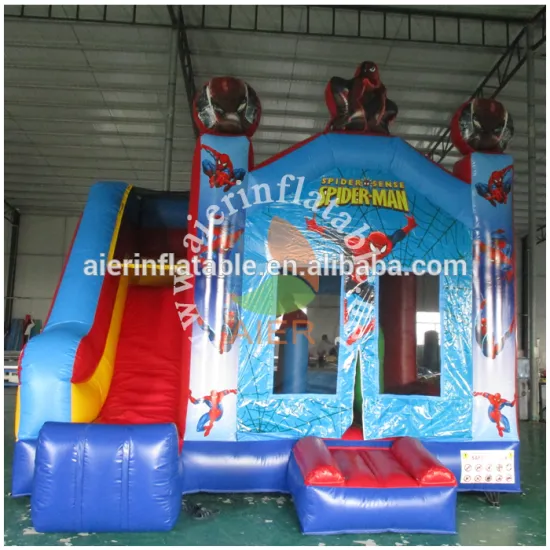 5 in 1 combo spiderman inflatable castle with slide, hero inflatable bounce house