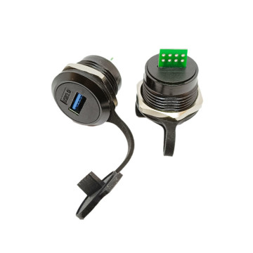 IP67 Threaded Panel Mount Female to Male USB 3.0 Receptacle with Dust Cover