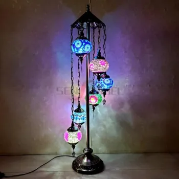Decorative Glass Shades, Iron Mosaic, and Turkish Influences in Hotel Living Room Floor Lamps