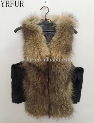 YR976 Genuine Raccoon and Mink Fur Patchwork Fur Vest Cropped Fur Vest