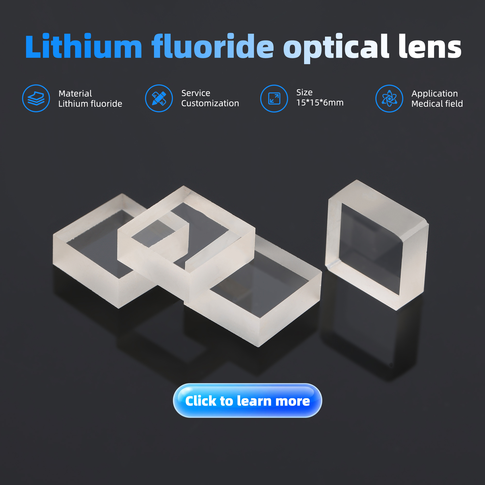 LiF square optical window