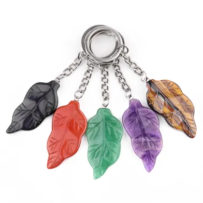 Red Jasper Handmade Craved Leaf Pendant keychain Accessories
