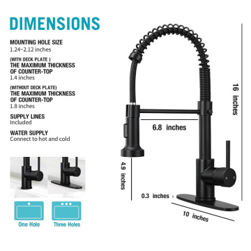 One Handle Black Widespread kitchen Spring Faucet