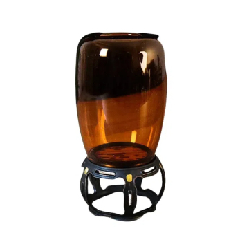Eleganter chinesischer Antik-Bronze-Kerzenkandel mit farbiger Glasur für Tea Room Decor