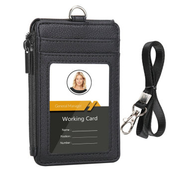 Vertical Lychee Pattern PU Leather ID Badge Card Holder