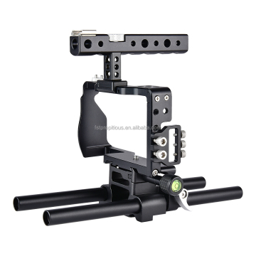 A6 Camera Cage for Sony A6000/A6300/A6400/A6500 with 4 Inch and 3/8 Inch Threaded Holes & Cold Shoe Base