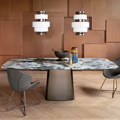 Contemporary Nordic One-Leg Stainless Steel Rectangle Dining Table