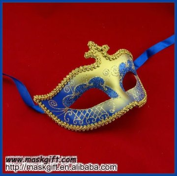 Wholesale traditional venetian item Blue/Gold eye Mask for party