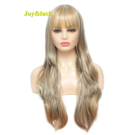 Ombre Blonde With Bangs Wholesale Wigs for Women Cosplay Wigs Party Piano Blonde Brown Long Natural Straight Synthetic Hair Wigs