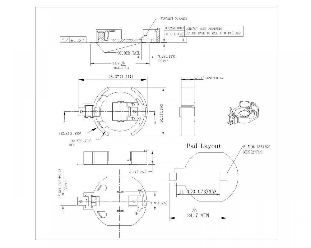 Porte-cellule SMT COIN pour CR2032P