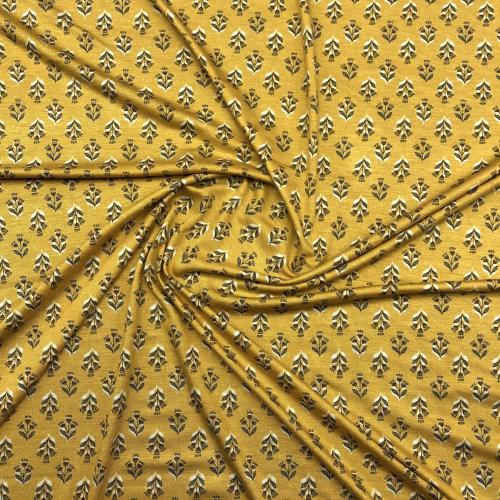 Yellow Base Leaf Lovely Pattern On Viscose Fabric