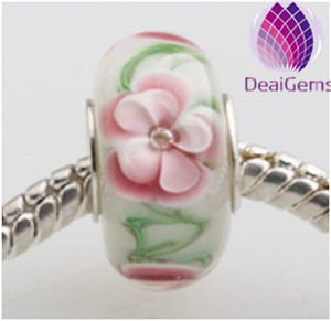 Handmade murano type white color big hole glass beads