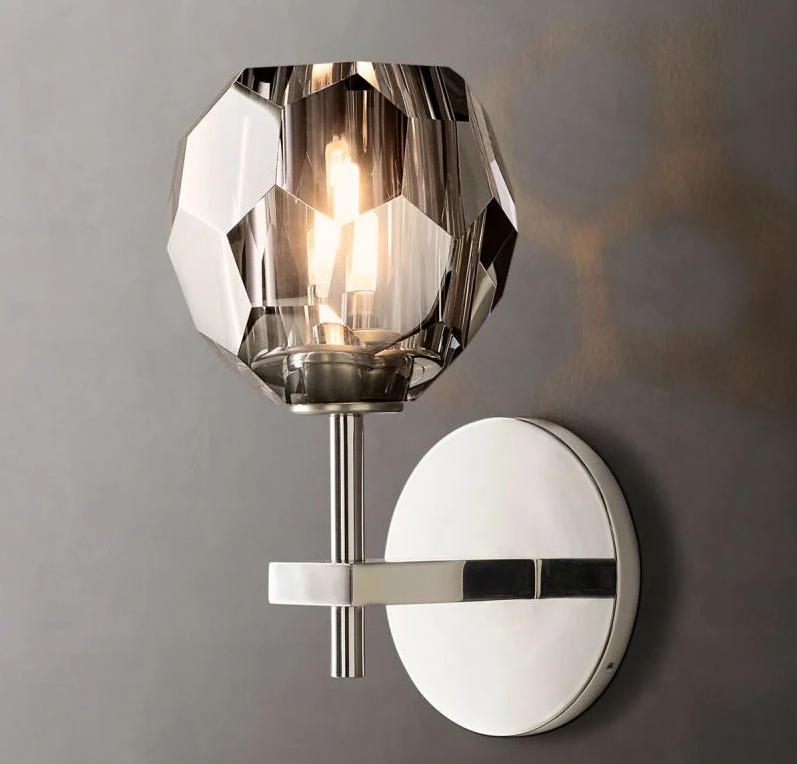 Smoke diamond crystal glass shade wall lamp