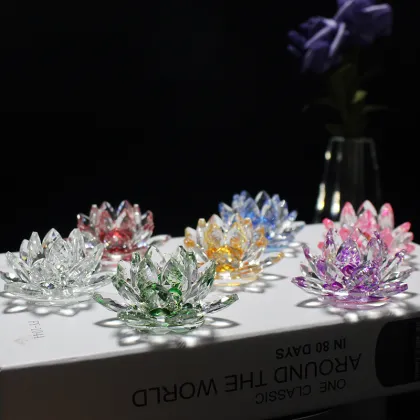 Feng Shui Crystal Lotus Paperweight - Wedding Decoration and Religious Gift