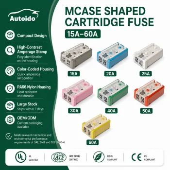 32V Mini Slotted Automotive MCASE Shaped Cartridge Fuse Kit,15A 20A 25A 30A 40A 50A 60A