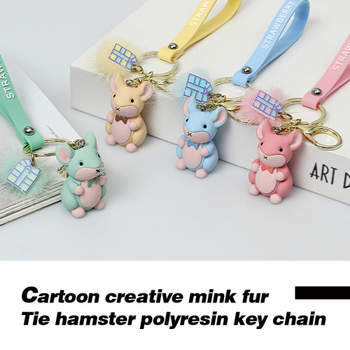 Resin Keychain Cartoon creative Mink hand rope clasp bow tie hamster key chain ring Manufactory