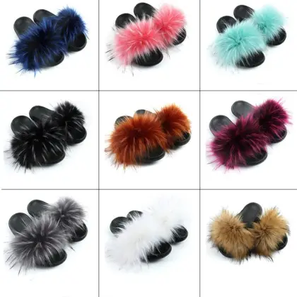 Faux Fur Slides Women Summer Slippers Home Shoes Woman Faux Fur Sandals