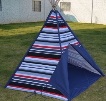 Stripe Canvas Teepee and Wooden Poles kids tent