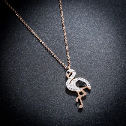 Fashion Diamond Flamingo Pendant Necklace Wholesale