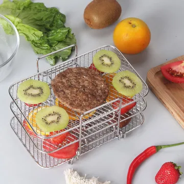 Air Fryer Rack Double Basket Air Fryers Stainless Steel Grill Holder Air Fryer Accessories Cooking Rack Toast Rack For Oven