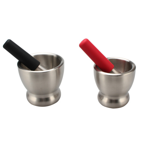 Stainless Steel Mortar and Pestle with silicone Top