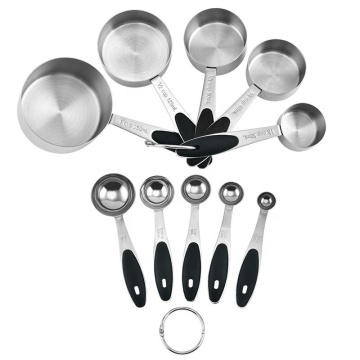 Stainless Steel Measuring Cups and Spoons Set - 10 Piece Nesting Set with Silicone Handles
