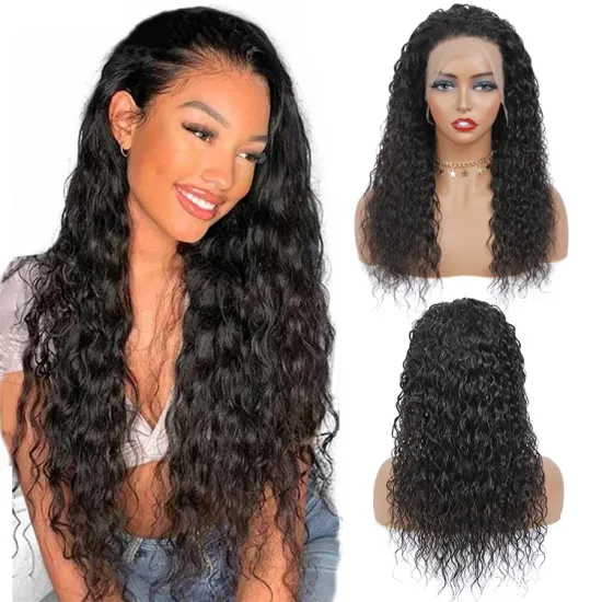 Factory Wholesale 10a Grade Raw Unprocessed Indian Human Hair Wig Cuticle Aligned Water Wave Lace Front Wig