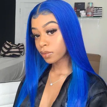 wholesale Indian Virgin Human Hair Blue Colored Lace Frontal Wig Vendor Lace Front Wig Human Hair For Black Women