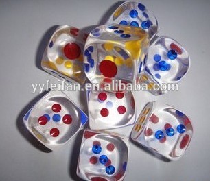 Transparent dice with colorful dot,can be customed