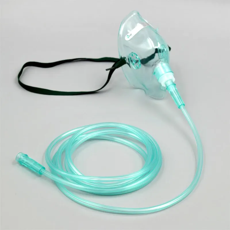 Medical Single Use Green/Transparent PVC Oxygen Facial Mask with 2m Tube