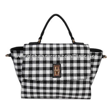 Women bag with black-white tartan design, Guangzhou handbag manufacturer