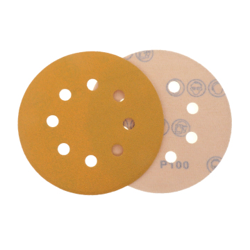 5 Inch 125mm 8 Holes Hook and Loop Golden Abrasive Paper Sand Disc for Automotive Polishing