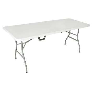 Folding Plastic Picnic Table - 6 ft Camp Party Dining Banquet Table with Handle