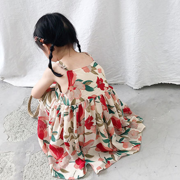 2020 New Summer Girls' Dress Cute Korean Floral flower Suspender Princess Party Dress Children's Baby Kids Girls Clothing