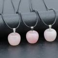 3D Rose Quartz Apple Pendant Necklace for Women Girls