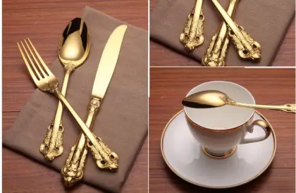 Luxury Royal Gold Plated Restaurant Cutlery Sets - High End Wedding Flatware