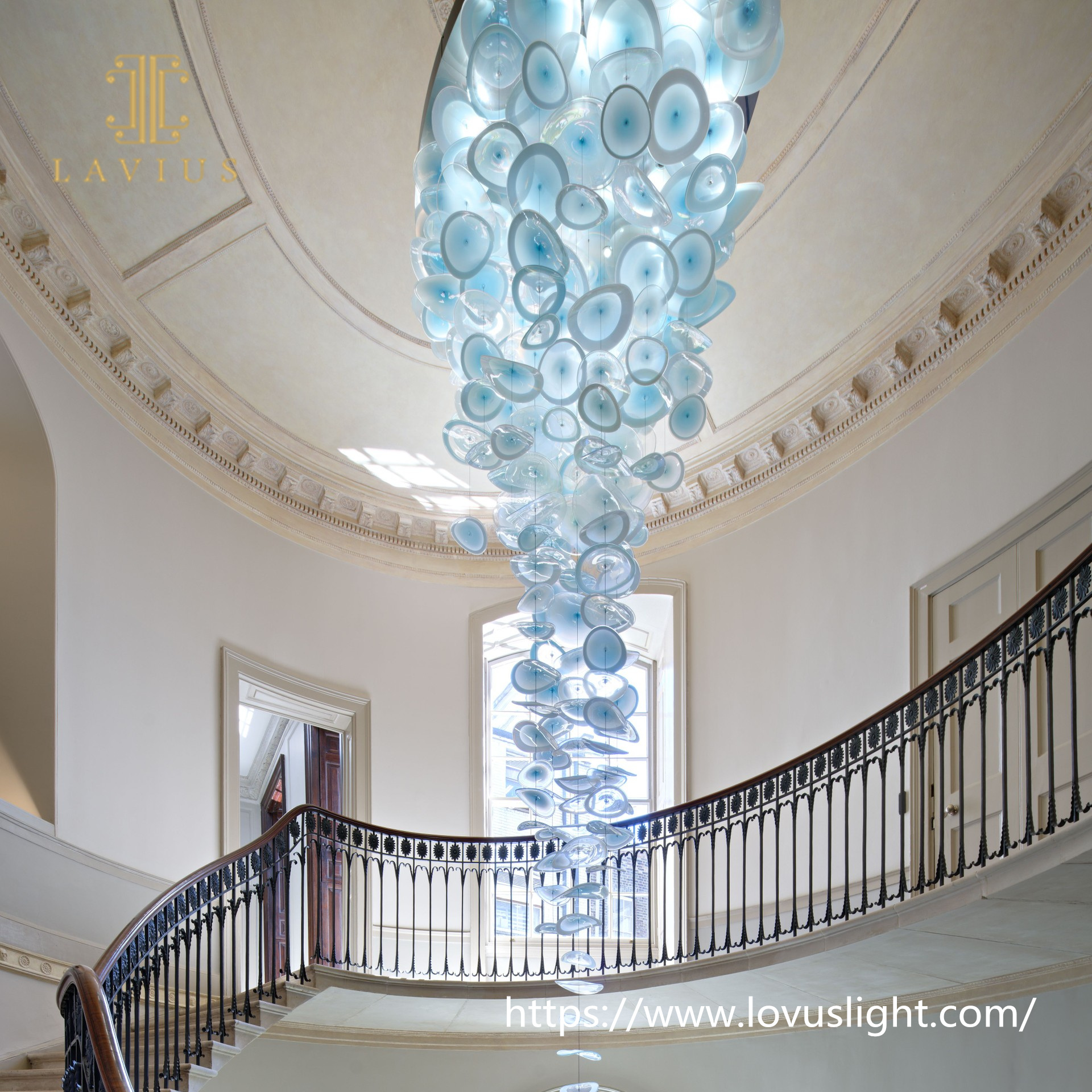 Creative blue disc shape chandelier & pendant light for staircase Custom large project chandelier
