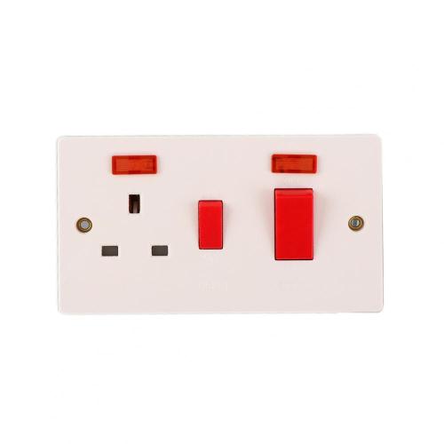 Wandkocherschalter Switched Socket mit Neon 3x6