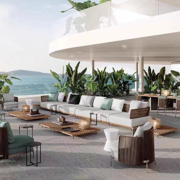 Factory Direct Aluminum Outdoor Modern Teak Wood Rattan Sofa Set