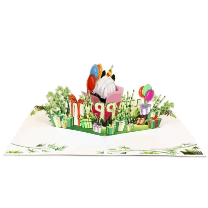 3D Happy Birthday Panda Gift Box Greeting Card