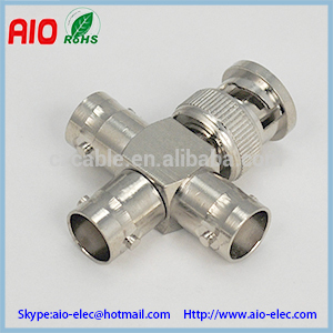 bnc male to 3 female cross tee type RF Adaptor Connector for CCTV