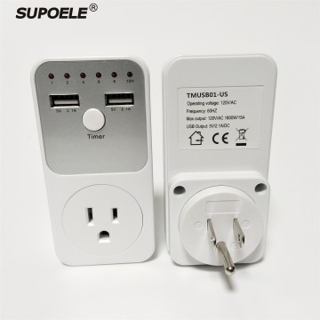 120V 60Hz Electronic Countdown Timer Socket with Dual USB Output - US Plug
