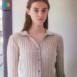 Single-Button Beige Plaid Knit Cardigan Slim Fit